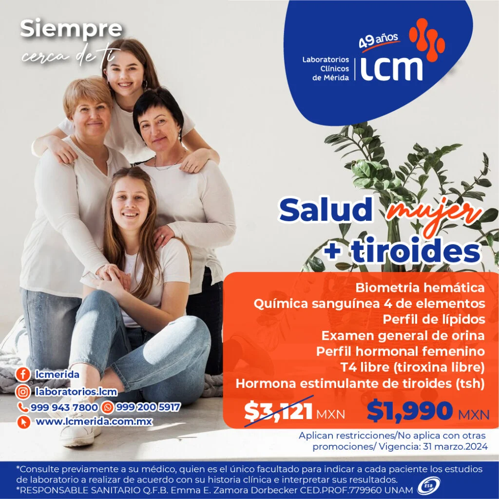 Paquete de análisis clínicos que incluye tiroides para mujeres en Mérida, Yucatán