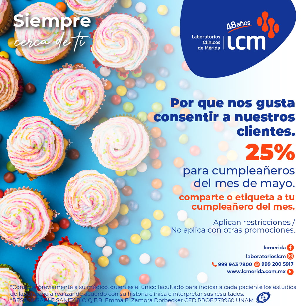 Promocion por cumpleaños en Mérida, Yucatán para análisis clínicos, rayos x y ultrasonidos.